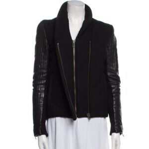 Helmut Lang Black Leather Jacket with Textured Sleeves